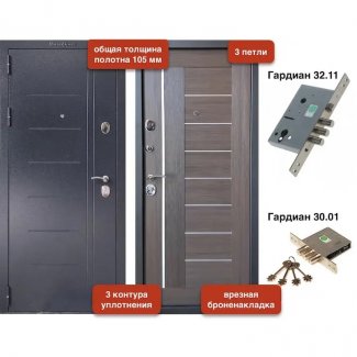 Входная дверь, модель «VD-101 105 мм. Букле чёрный / Венге 3 контура»