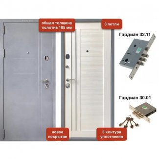 Входная дверь, модель «VD-107 105 мм. Букле серый / Бьянко 3 контура»