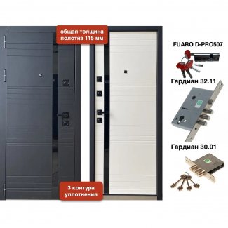 Входная дверь, модель «VD-244 115 мм. Графит темный / Белое дерево 3 контура»